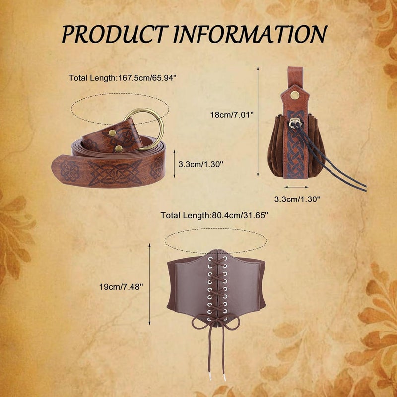 FALETO 3PCS Renaissance Corset Belts for Women Medieval Belt Pouch Pirate Costume Festival Halloween Accessory - Image 5